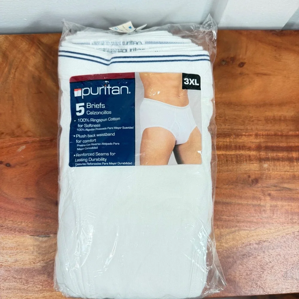 VTG Puritan Mens Briefs Underwear 5 Pk Size 3XL Tighty Whities Briefs Cotton NEW